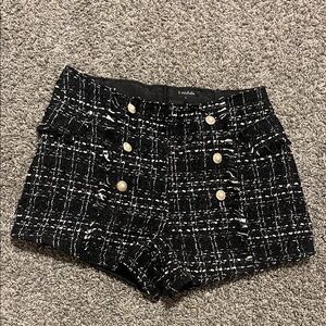 High Waist Tweed Shorts with Button Accents
